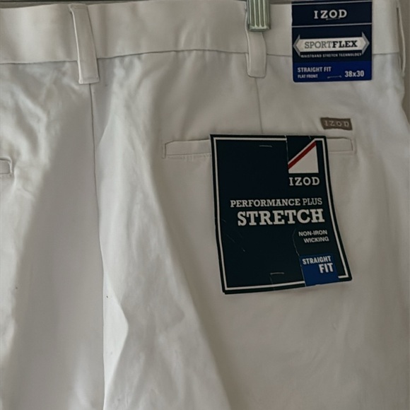 IZOD white chinos flat front performance plus stretch straight fit pants 38 X 30 - Picture 3 of 4